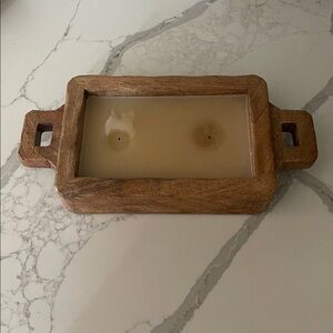 Rustic Wooden Candle Holder with Cream Candle